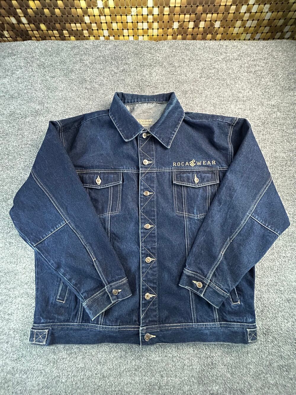Vintage Y2K Rocawear Denim Trucker Jacket Men's 3XL Dark Wash Hip Hop Streetwear